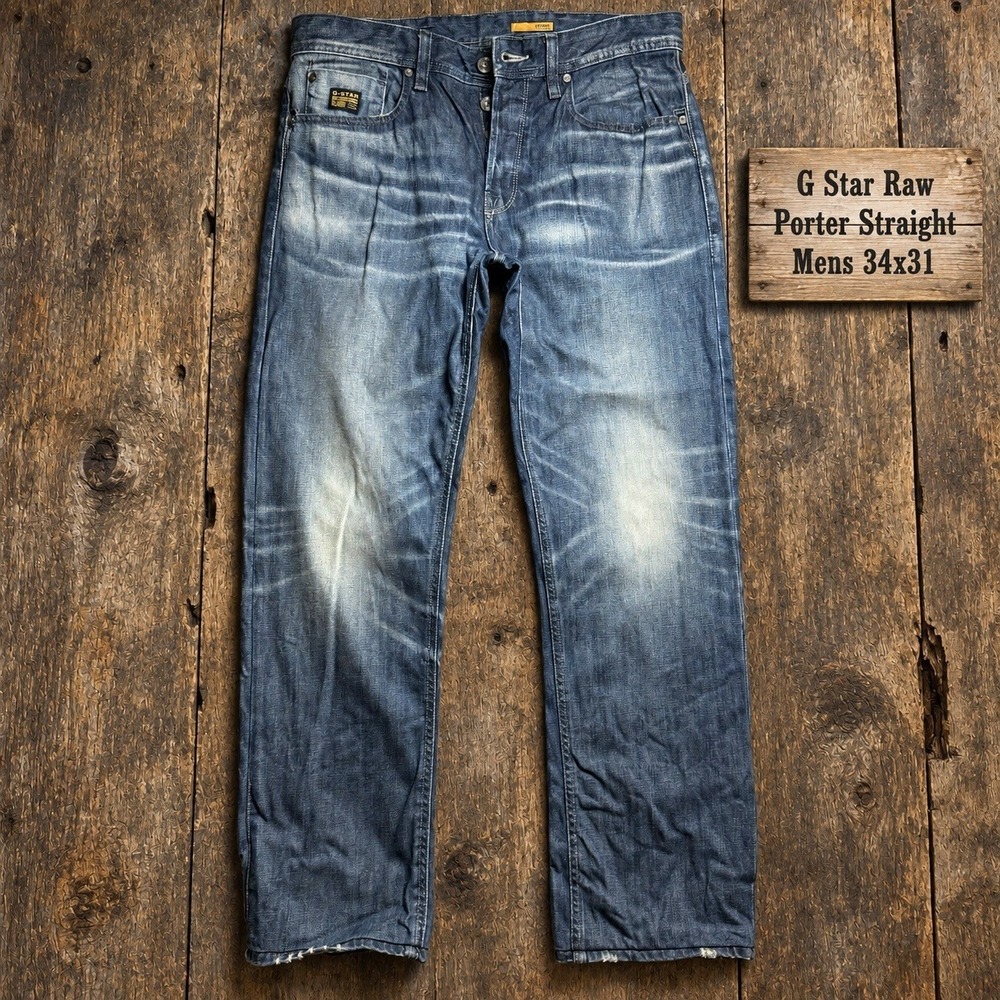 G-Star Raw Porter Straight Mens Jeans 34x31 Medium Wash 50478-4572-071